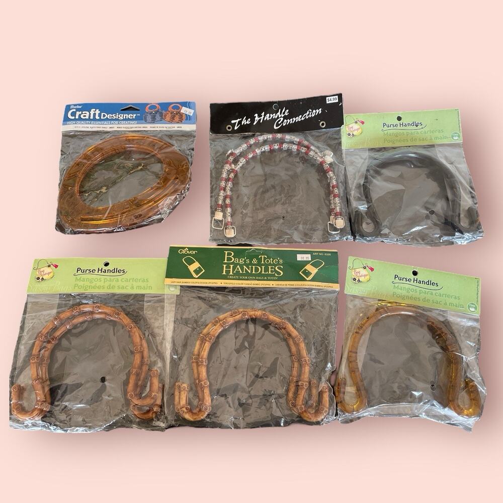 Vintage Lot of 6 Dritz Assorted Plastic Tortoise Bamboo Bag Purse Handles NEW
